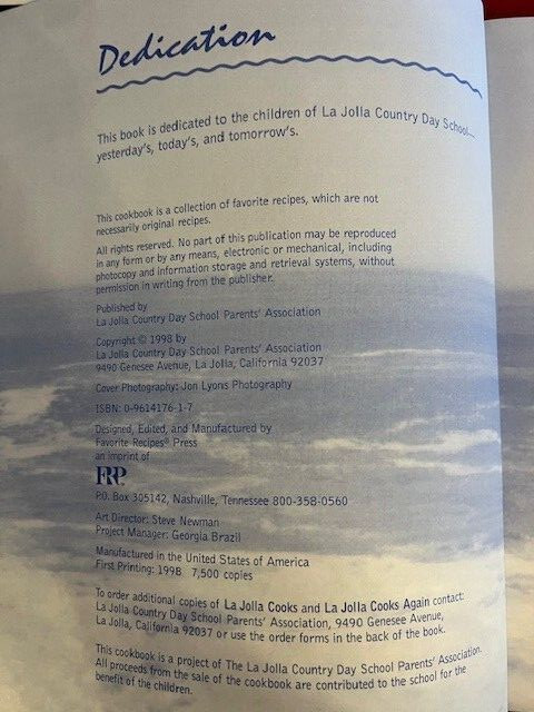La Jolla Cooks Again Cookbook 1998…303 Pages 10” X 8”…Full Spectrum Cuisine
