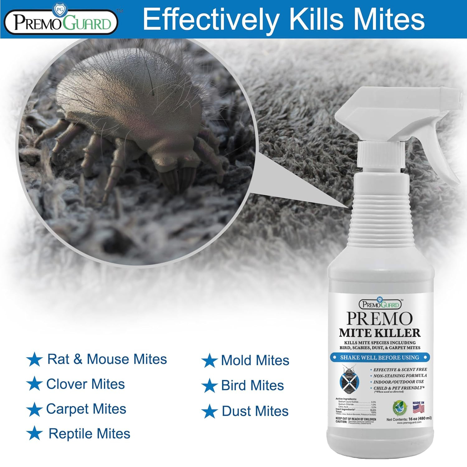Mite Killer Spray 16Oz Natural Dust Mite Treatment