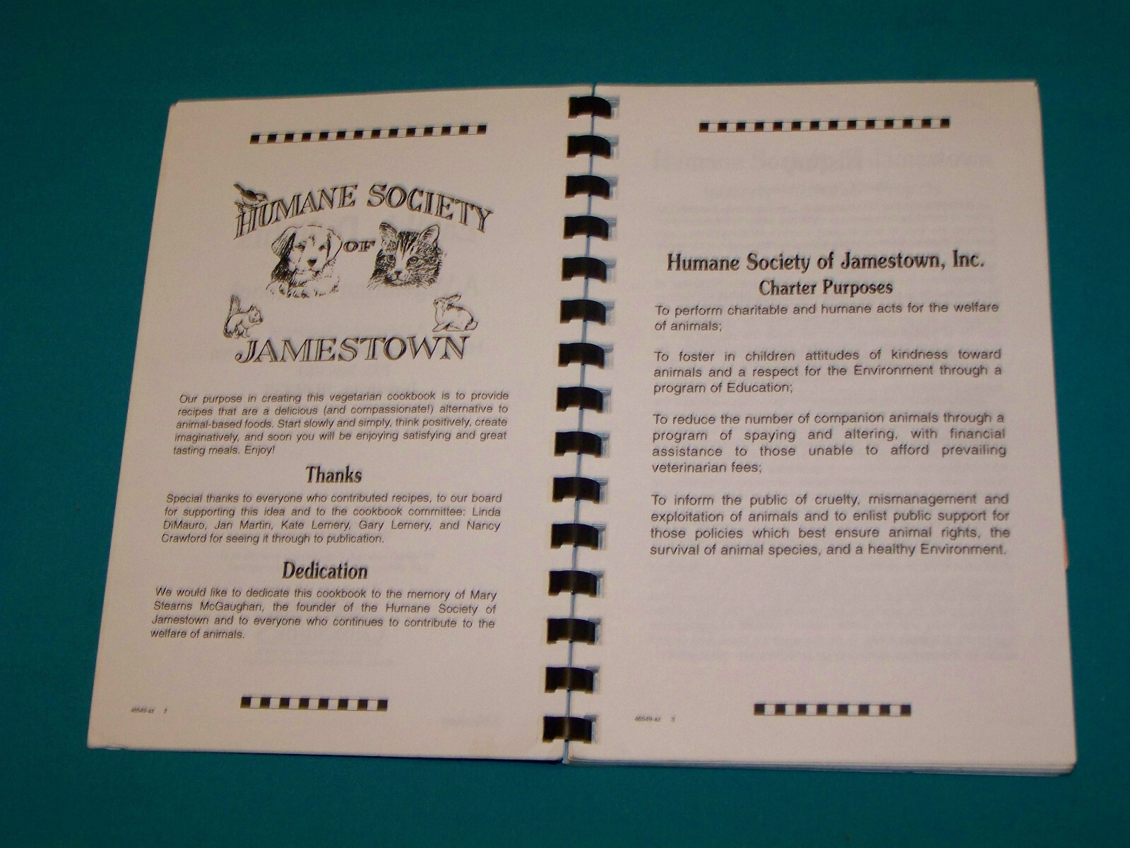 A Vegetarian Cookbook Humane Society of Jamestown RI Cookbook 2002 Rhode Island
