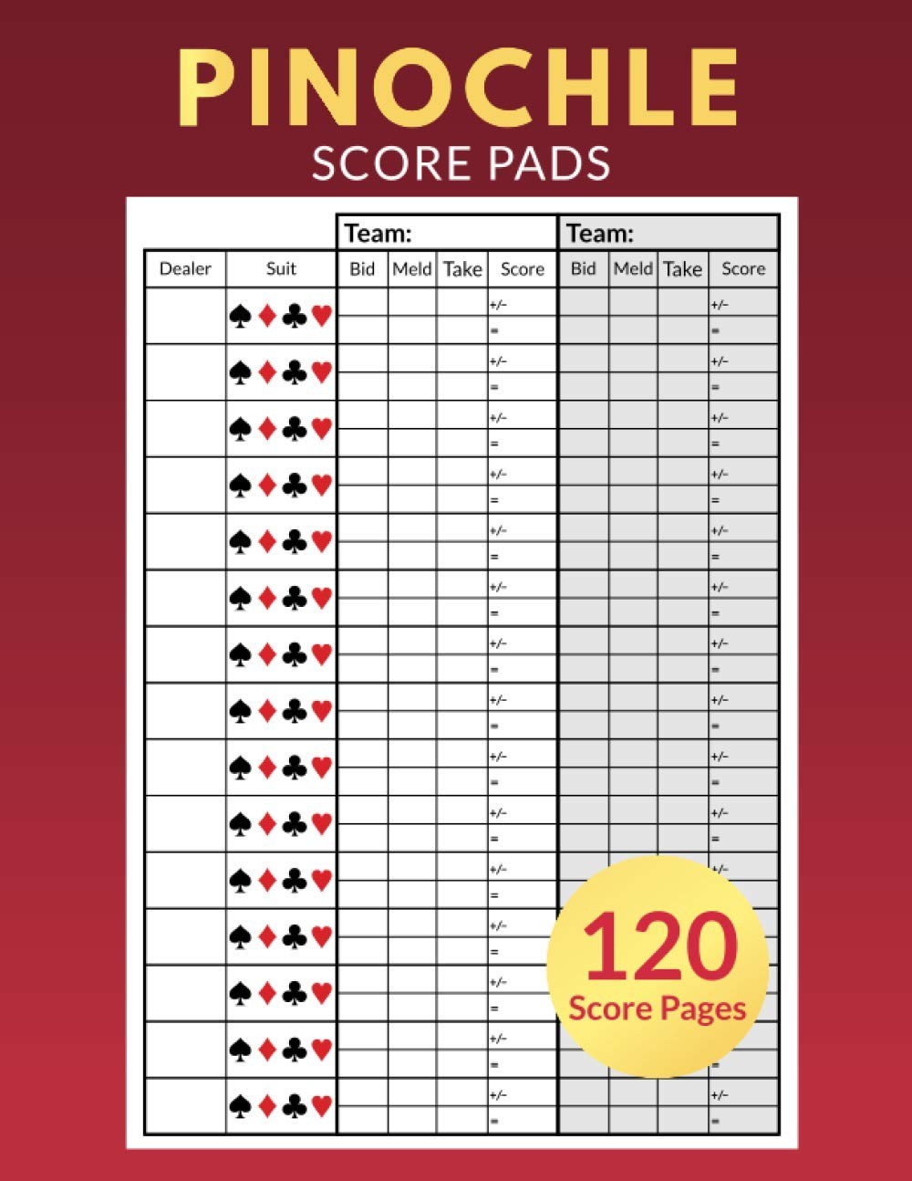 Pinochle Score Pads 120 Pages: Personal Scoresheet Record Book,…