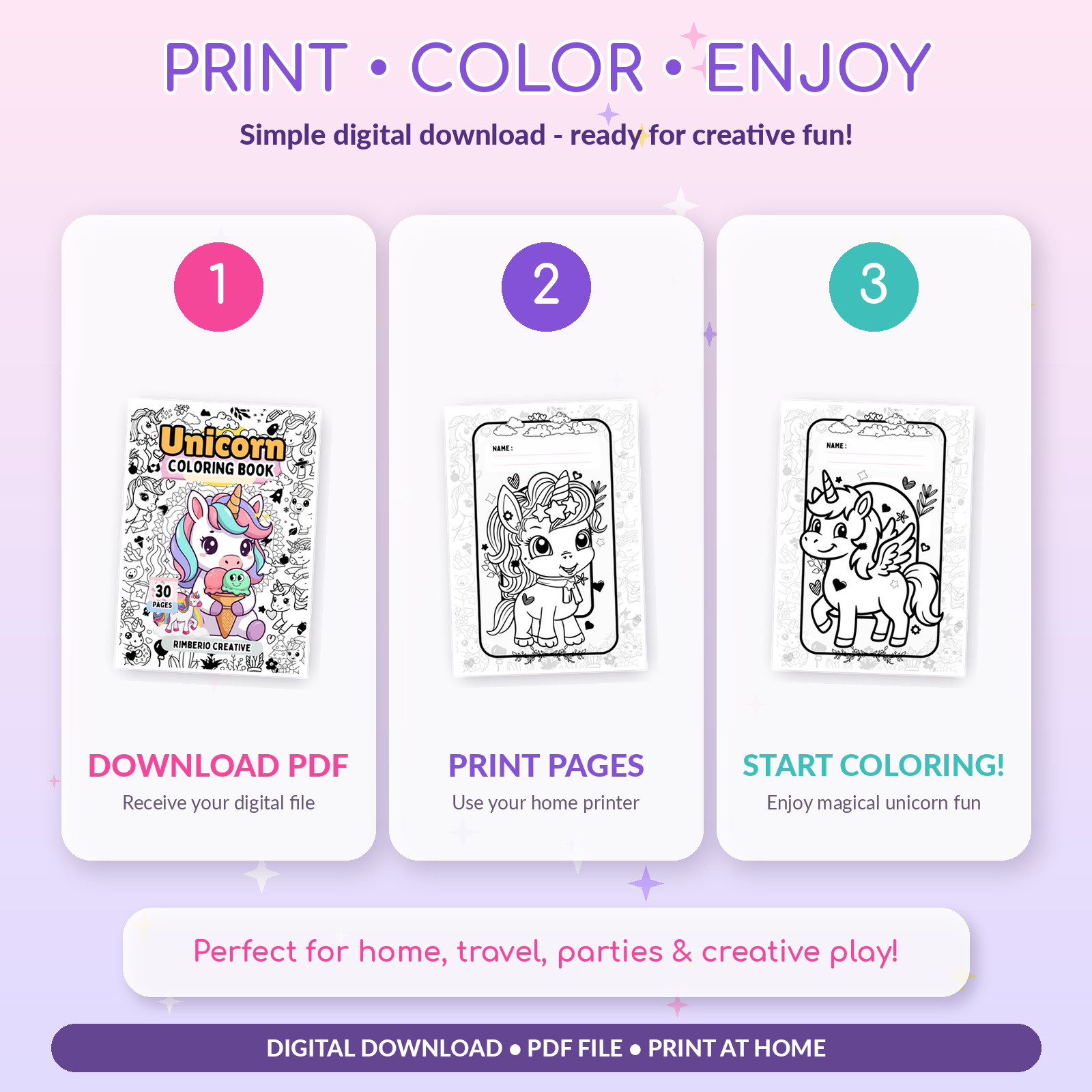 DIGITAL CONTEN – Unicorn Coloring Book: For Kids Ages 4-8 PRINTABLE