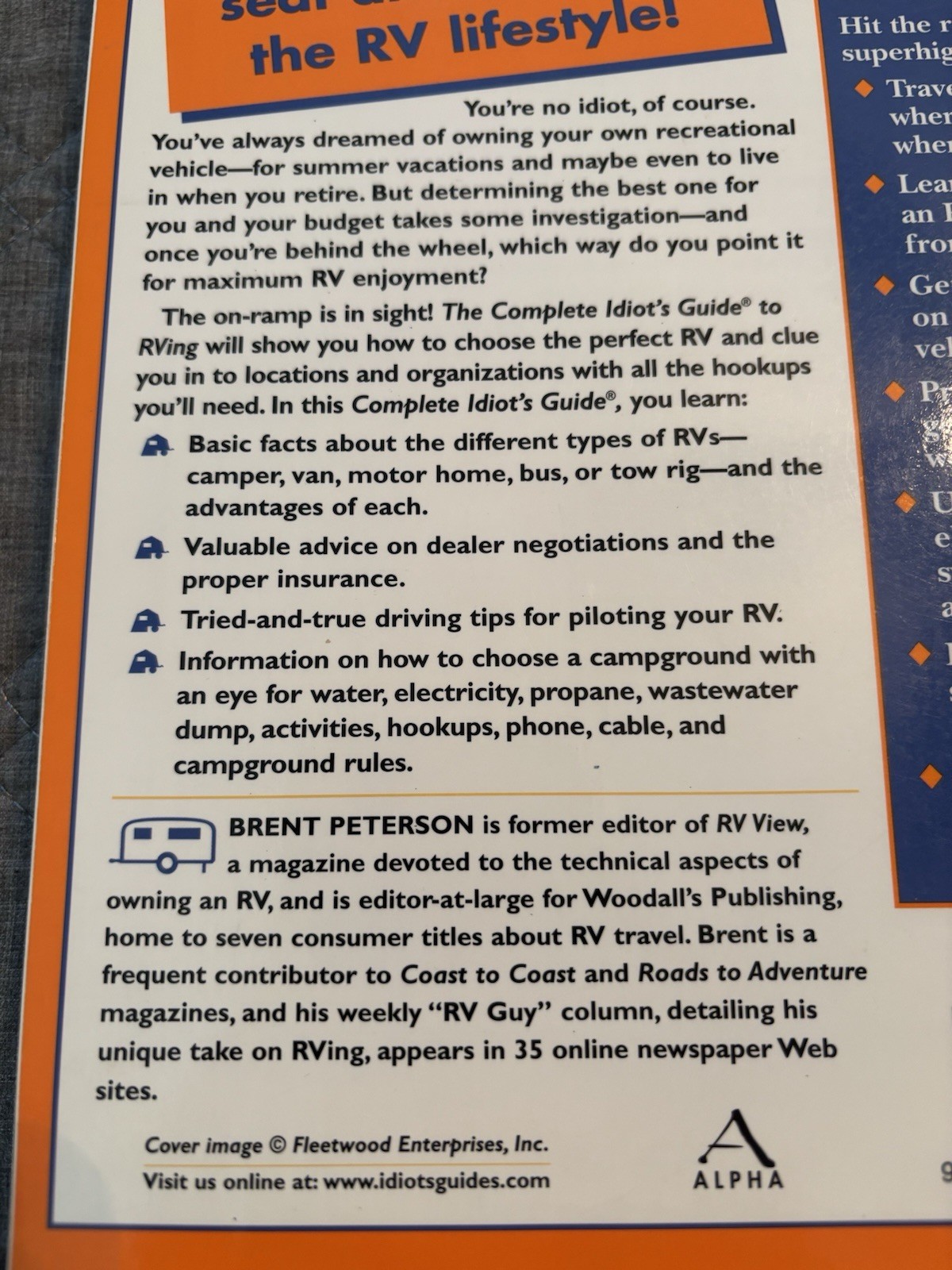 Complete Idiots Guide To Rving New 372 Pages 2002