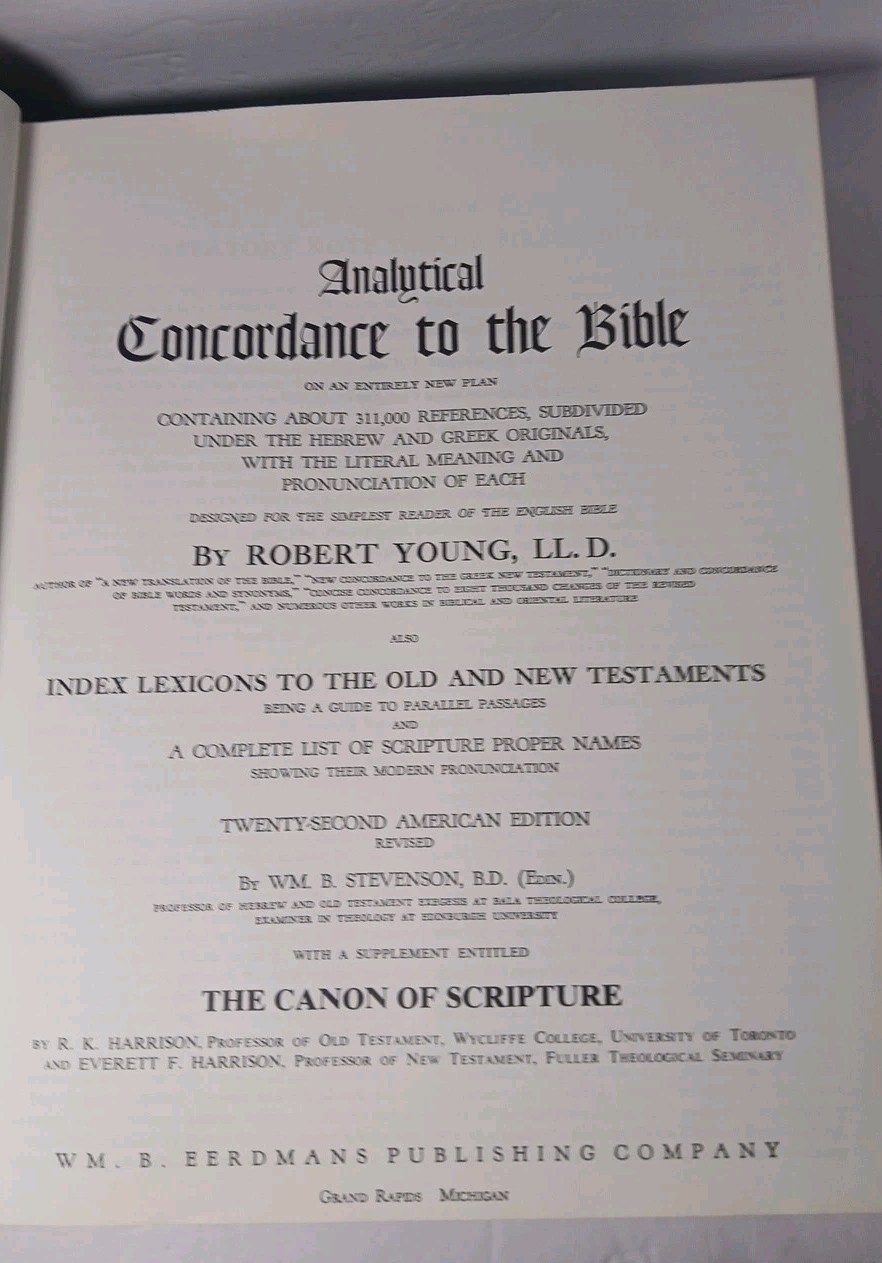 Young’s Analytical Concordance to the Bible Indexed Paging 1980 Eerdman 22nd Ed