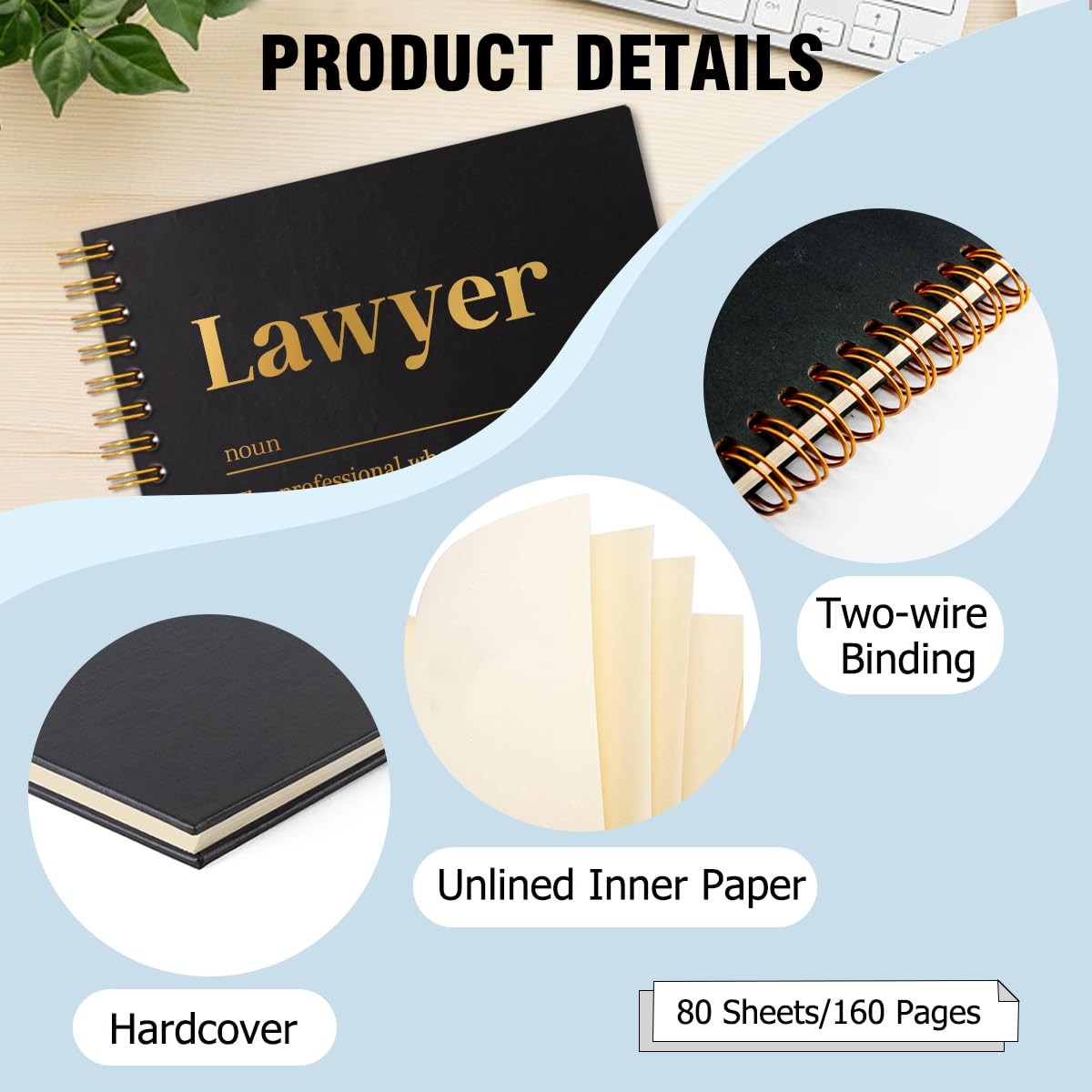 QYUVK Lawyer Definition Gold Foil Hardcover 160 Pages 5.9×8 inches, Black