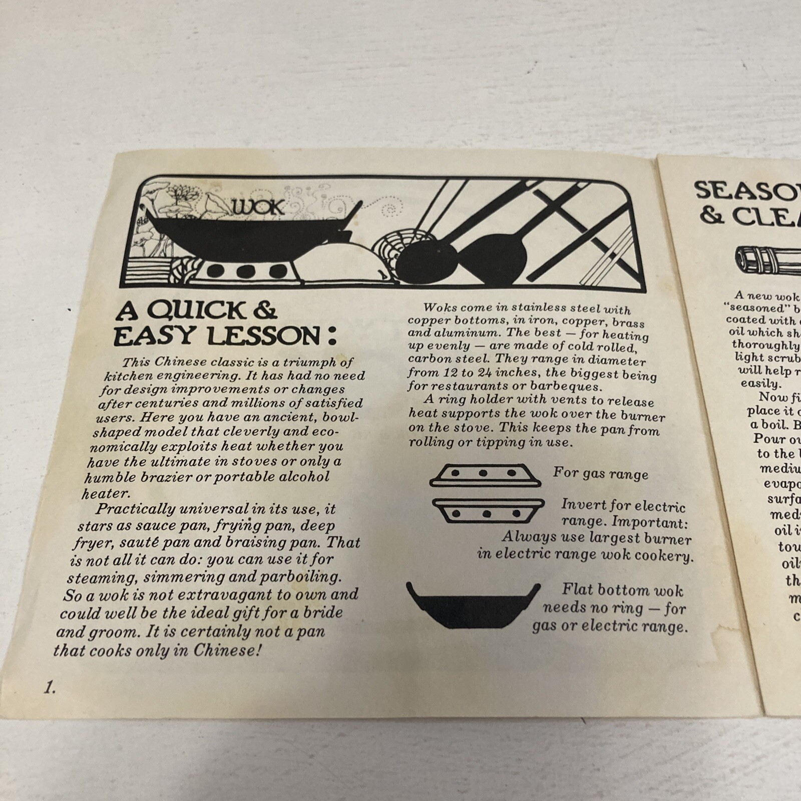 About Your WOK Paperback Booklet 1976 Taylor & NG S.F. CA Loose Pages
