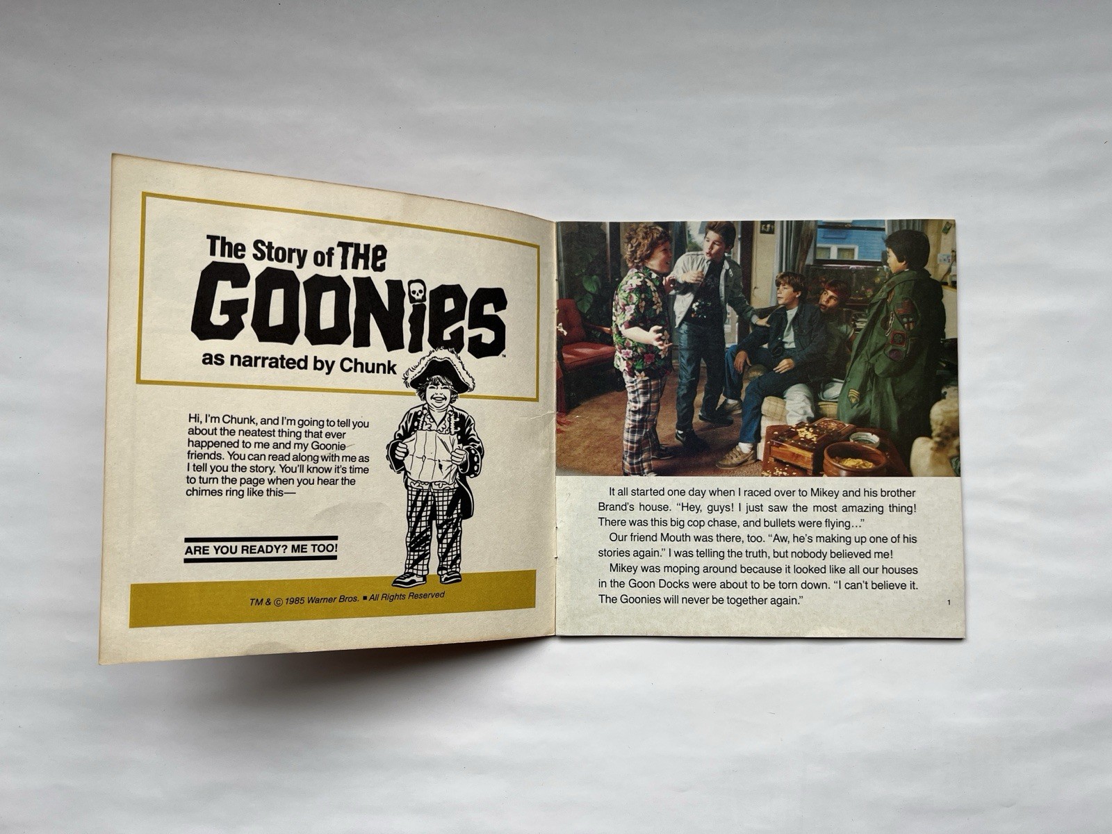 The Story Of The Goonies 169DC Vintage 1985 Warner Bros Read-Along PB Book