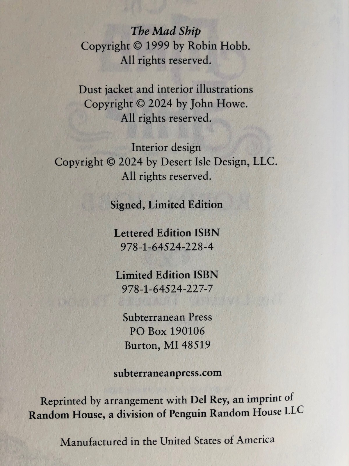 SIGNED The Mad Ship & Ship of Destiny by Robin Hobb SUBTERRANEAN PRESS Matching