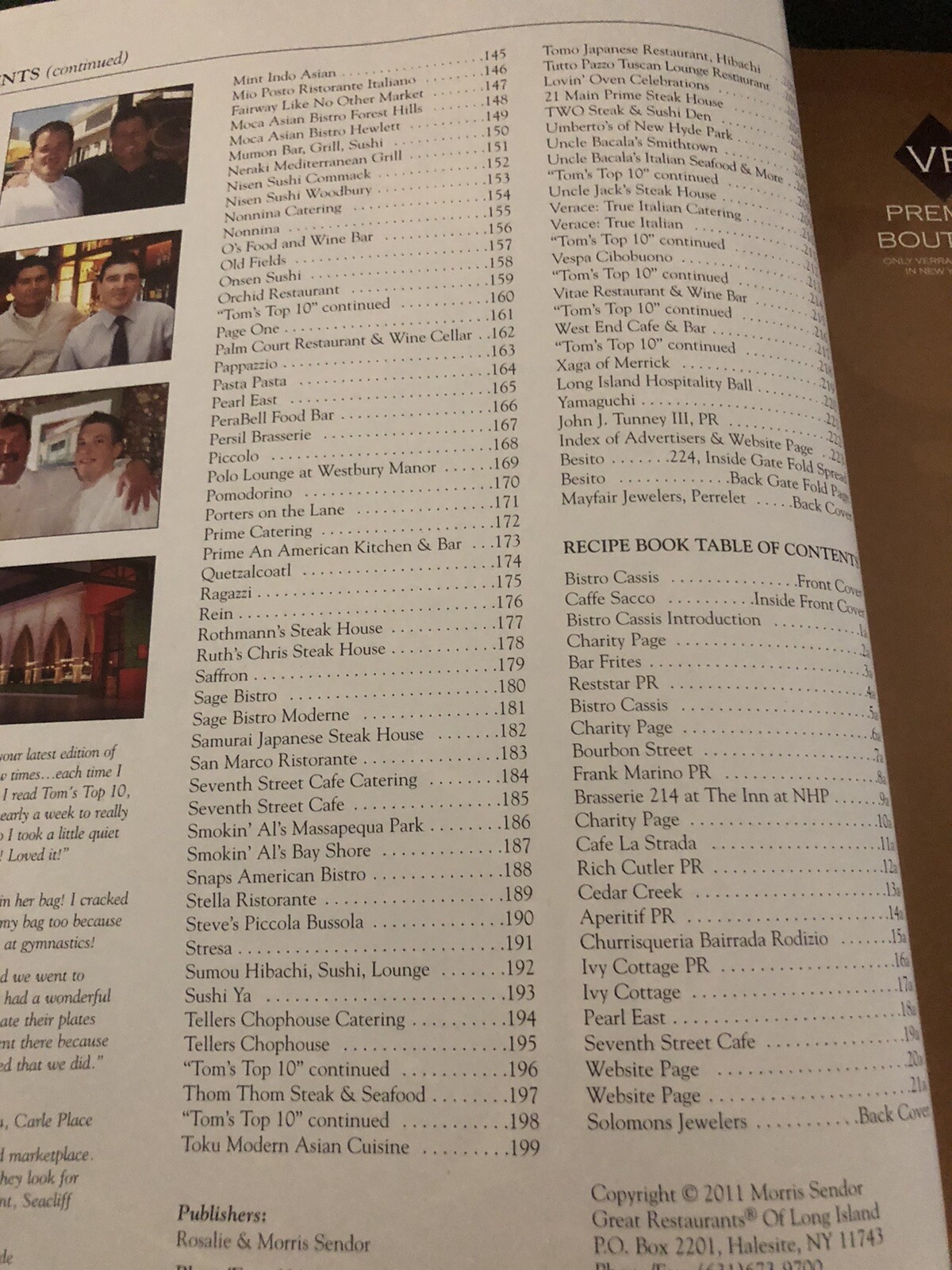 GREAT RESTAURANTS OF LONG ISLAND – 2012 Edition – Softcover, 224 pages
