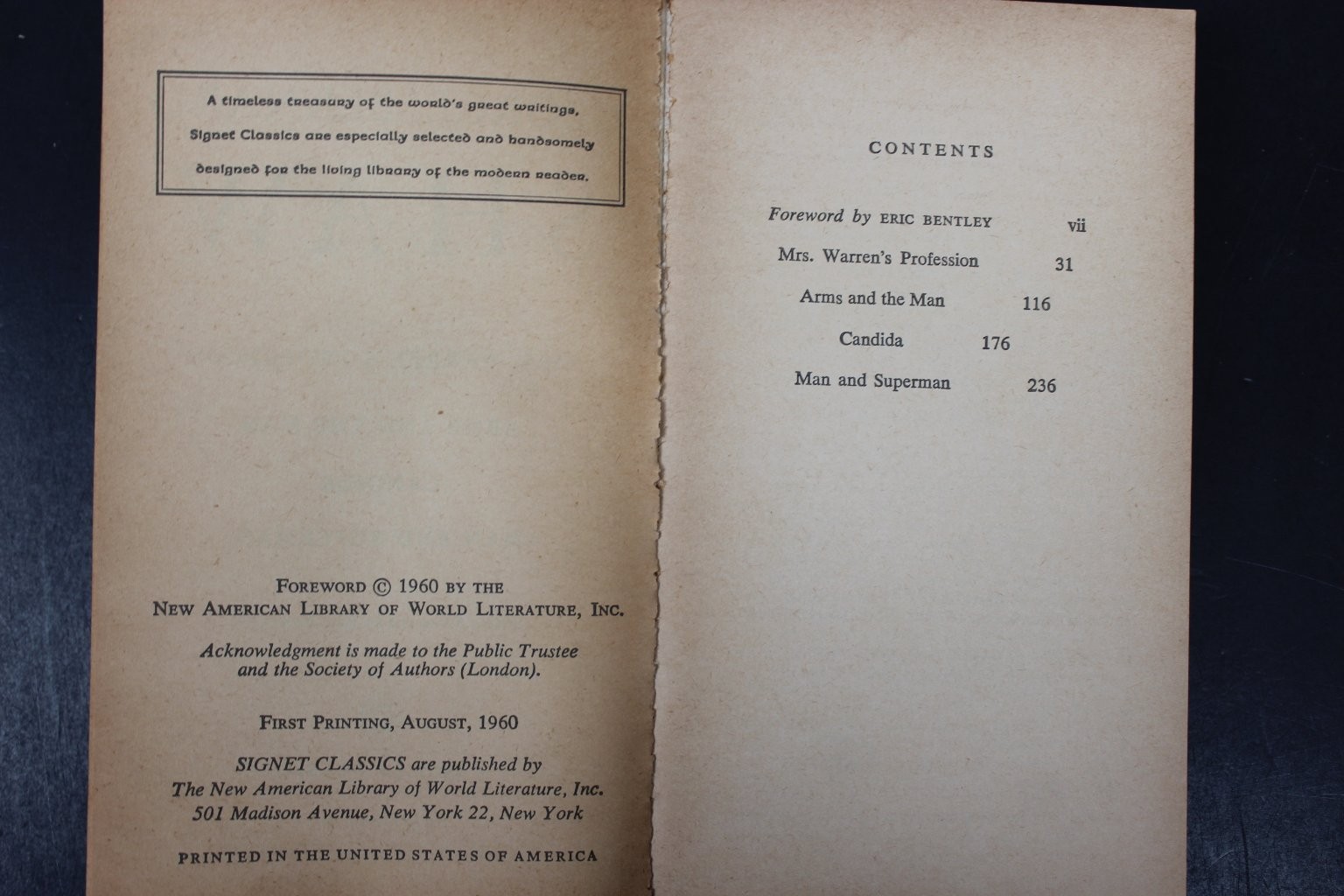 Plays George Bernard Shaw 1960 First Printing Signet Classic Drama Vintage PB