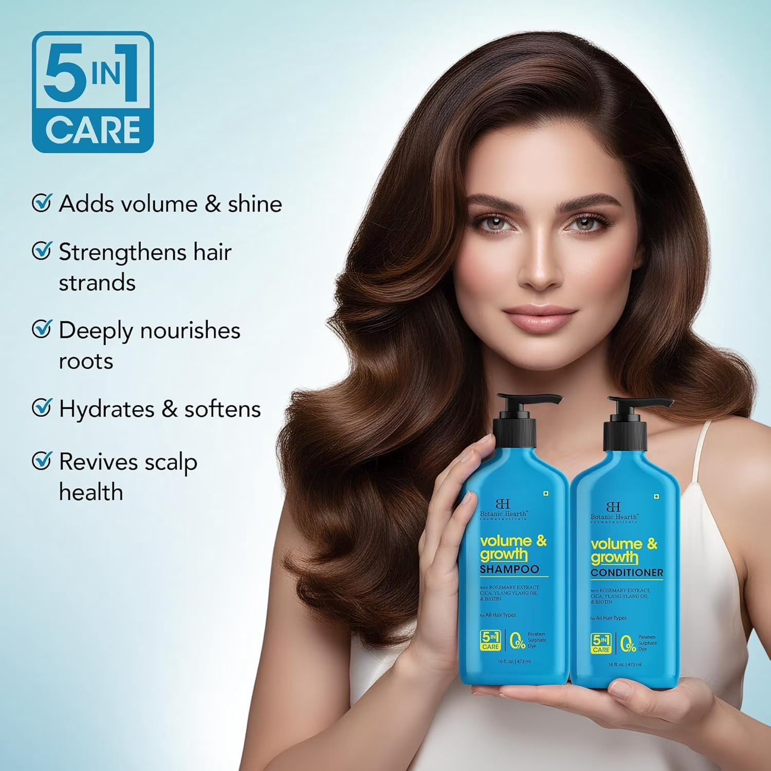 Volume & Growth Shampoo and Conditioner Set, 16 Fl Oz Each – with Biotin & Rosem