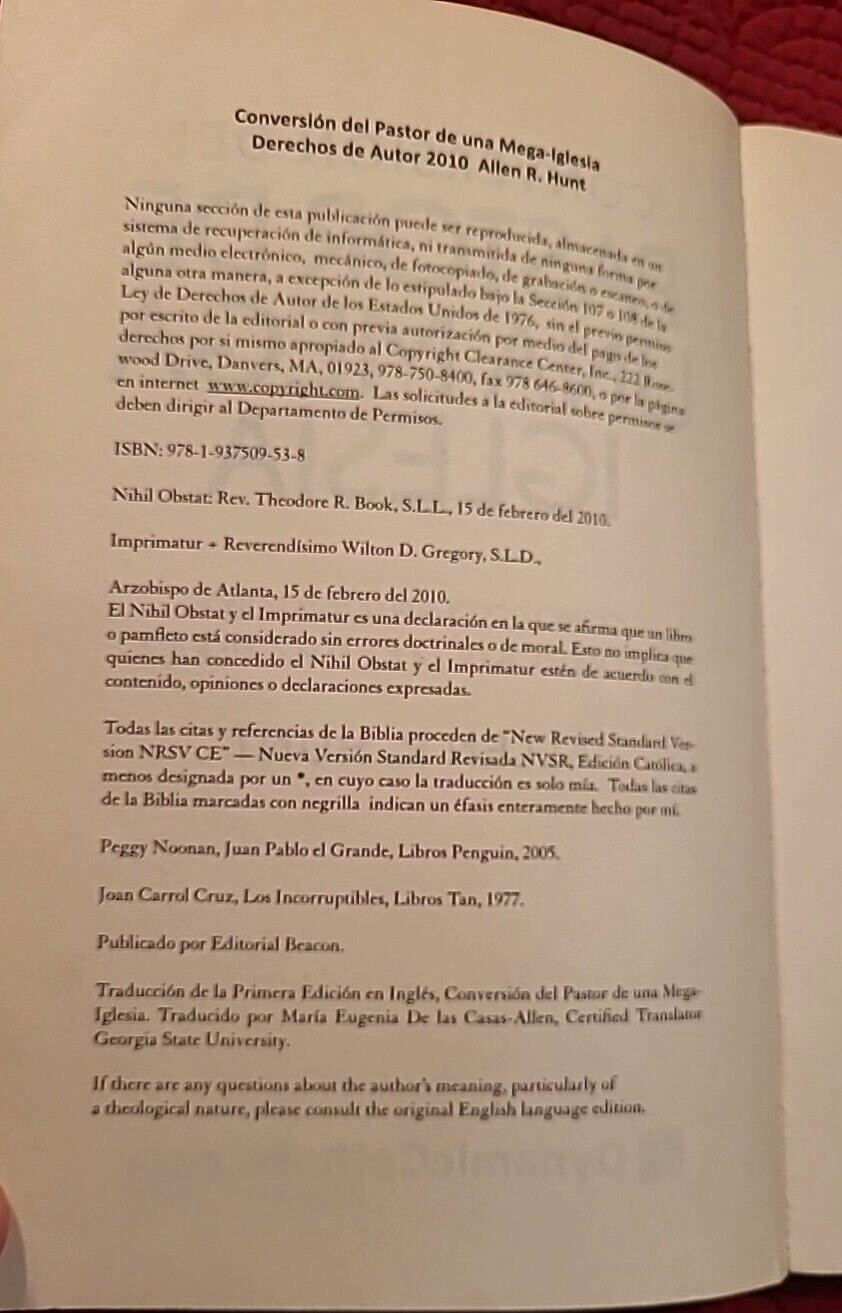 Conversión Del Pastor de una Mega Iglesia by Allen R. Hunt (2013, Book) Catholic