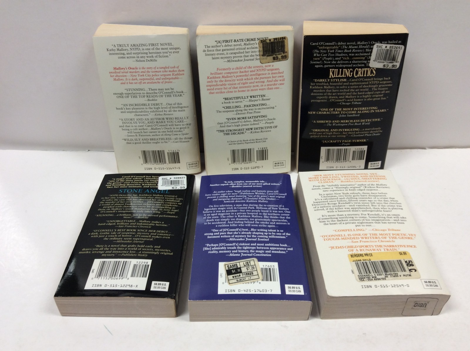 CAROL O’CONNELL LOT OF 6 PBs (1-5 in Mallory Series + Judas Child)