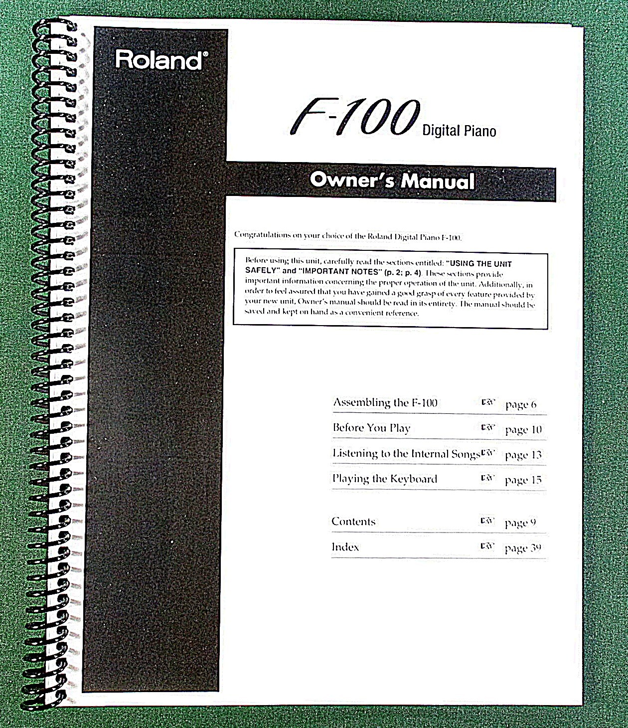 Roland F-100 Owner’s Instruction Manual: 44 Pages & Protective Covers!