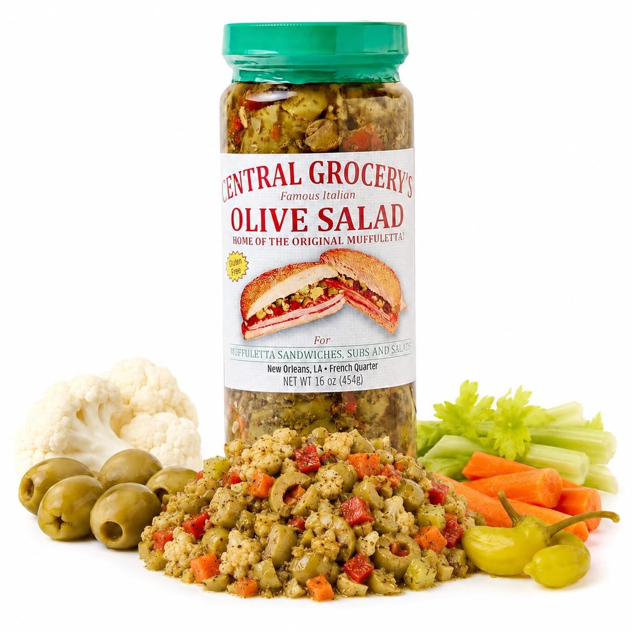 Authentic New Orleans Olive Salad 16 oz – Italian Muffuletta Spread, Relish for