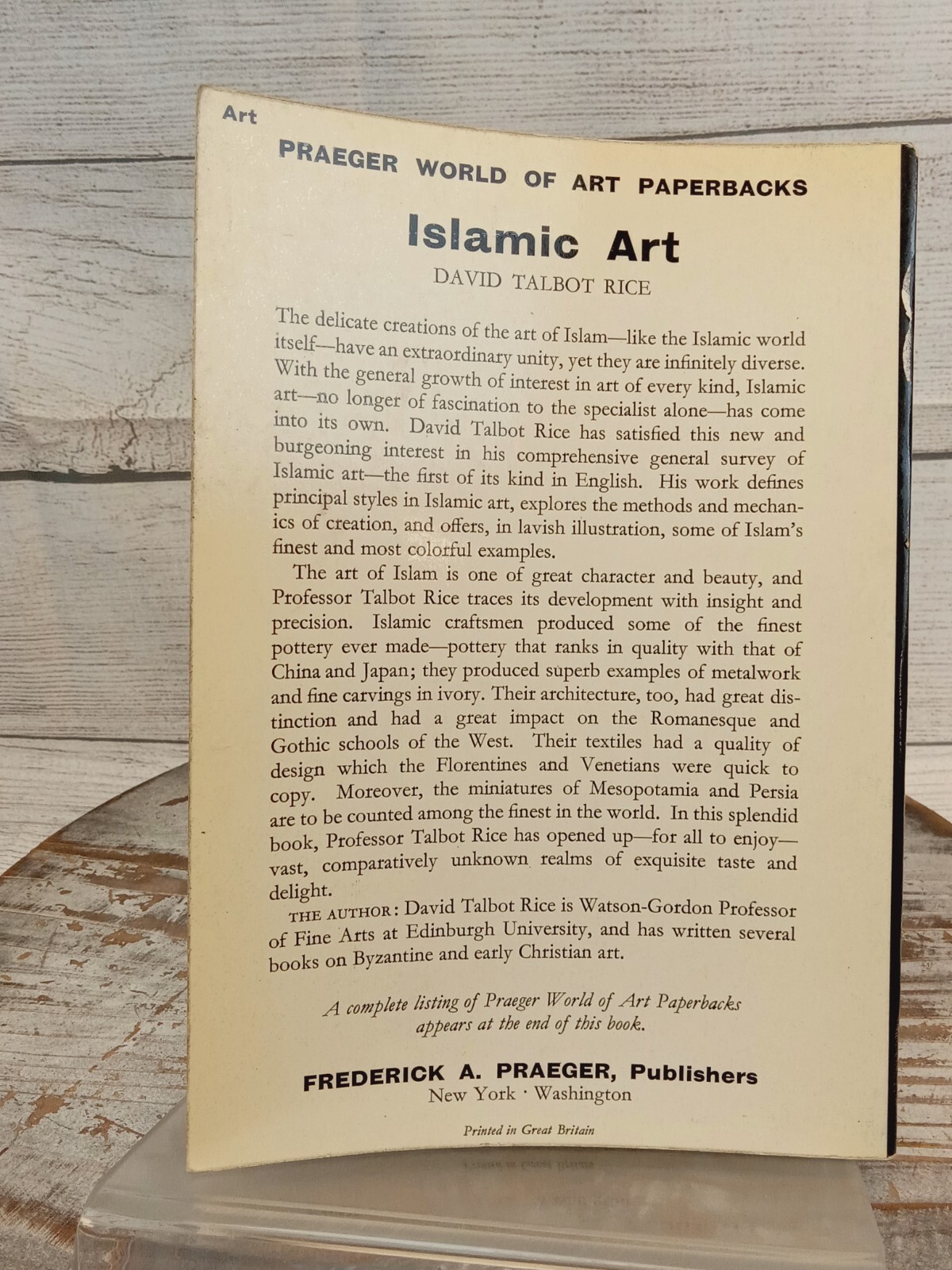 Islamic Art By David Talbot Rice 1st Ed. 1968 Paperback History Fine Arts