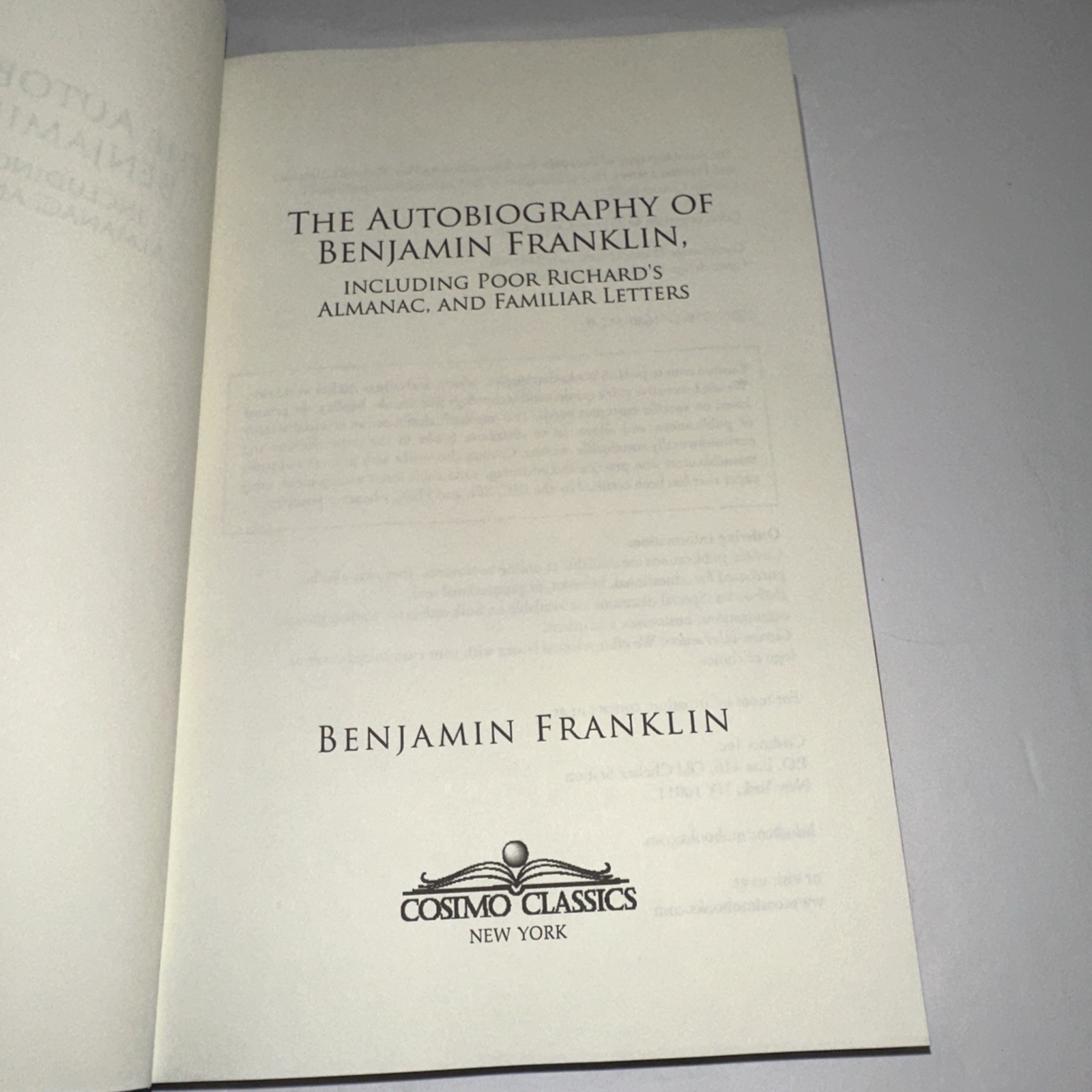 Autobiography of Benjamin Franklin Including Poor Richard’s Almanac HCDJ 2011