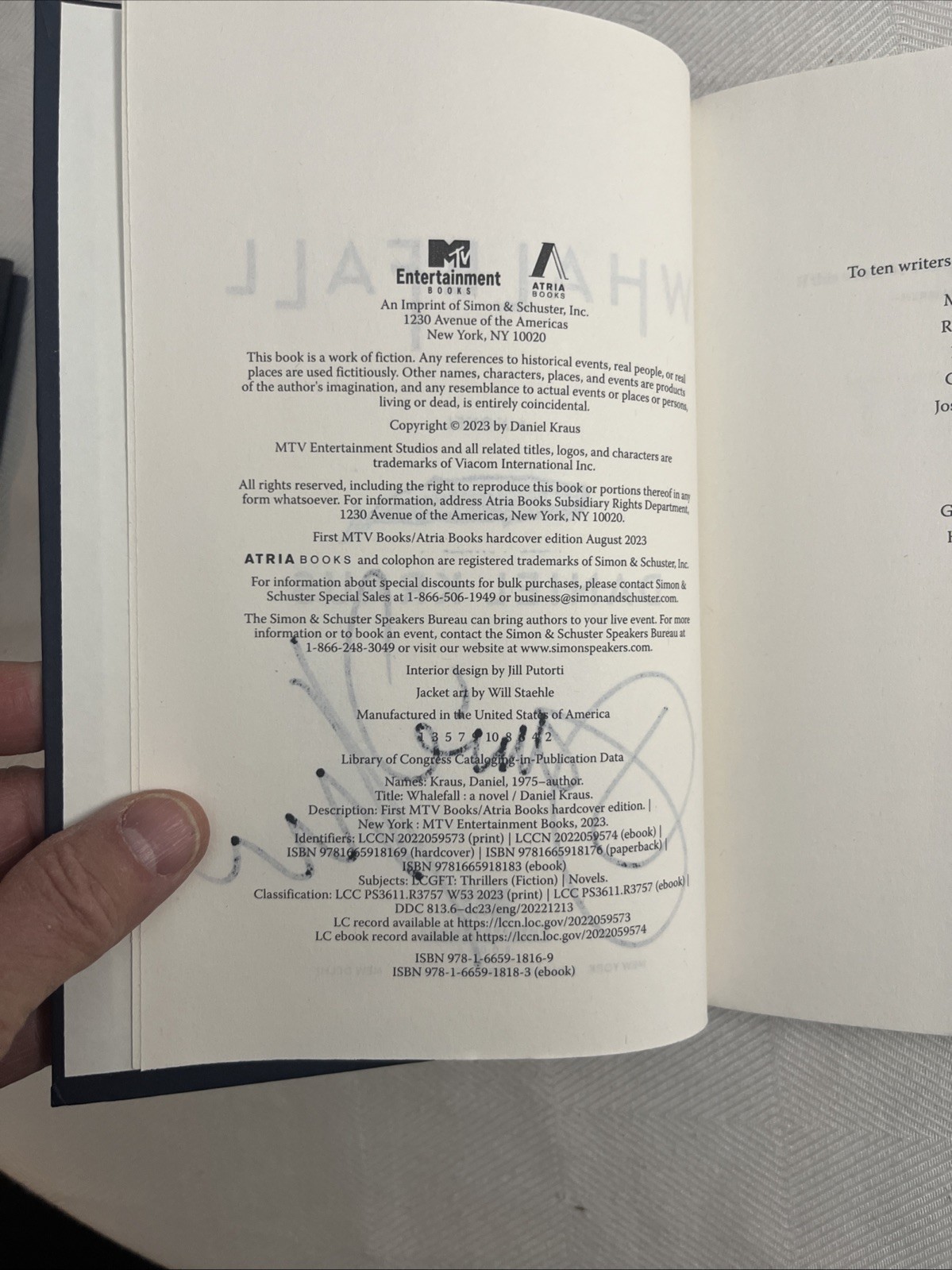 Whalefall, Daniel Kraus. MTV Entertainment 2023. Signed 1st Printing.