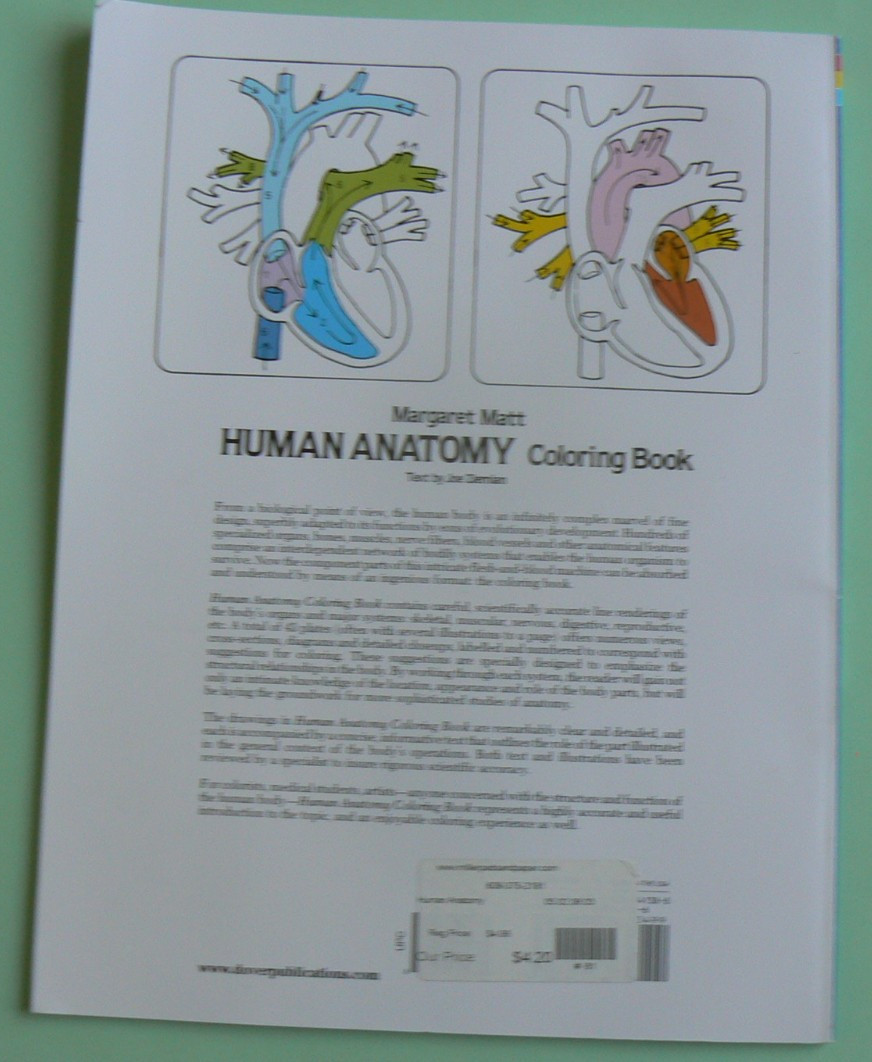 Dover HUMAN ANATOMY Coloring Book,Ziemian/Matt, ALL CLEAN! 44-pages