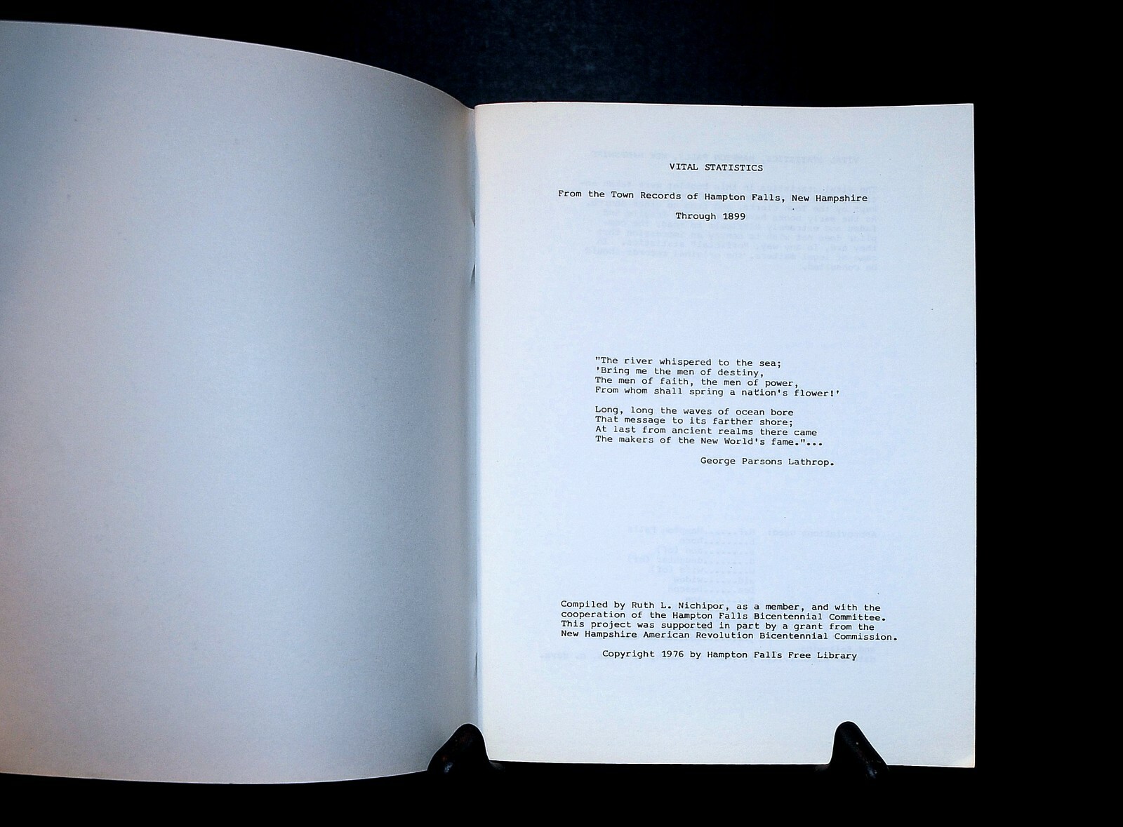 ‘Hampton Falls NH Vital Statistics’ Town Records thru 1899 by Nichipar 184 Pages