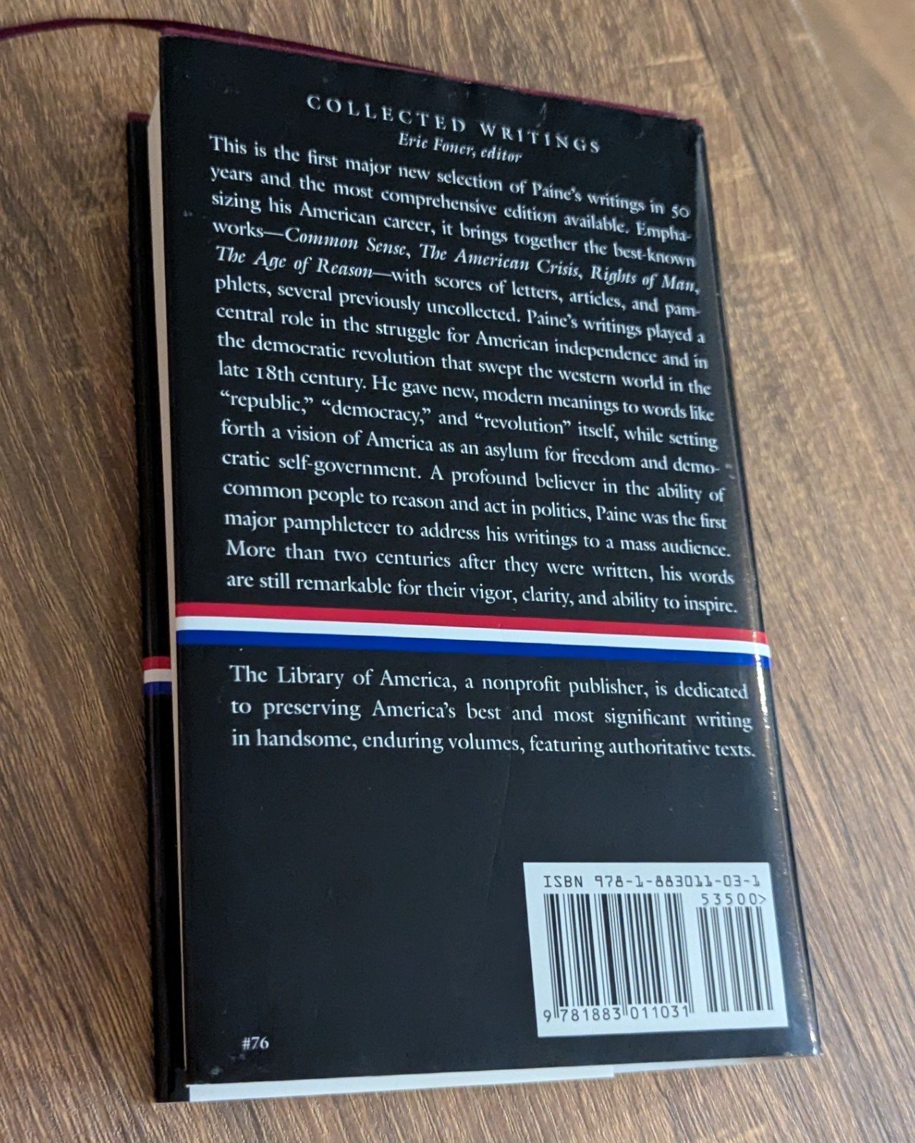 Library of America Thomas Pain: Collected Writings; Common Sense, etc. Hardcover