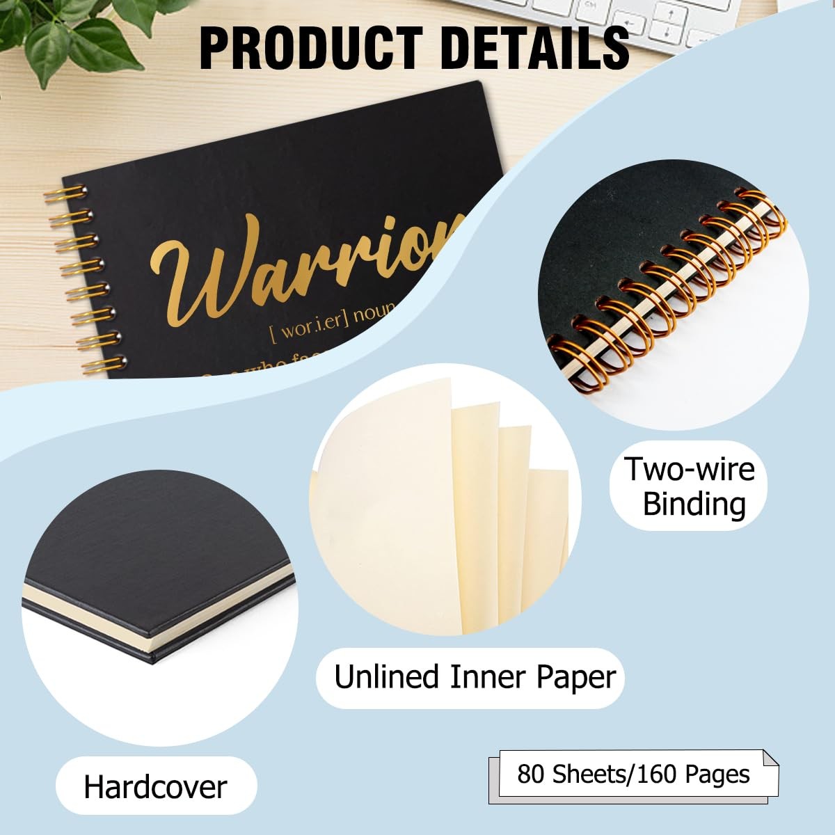 QYUVK Warrior Definition Gold Foil Hardcover 160 Pages 5.9×8 inches, Black