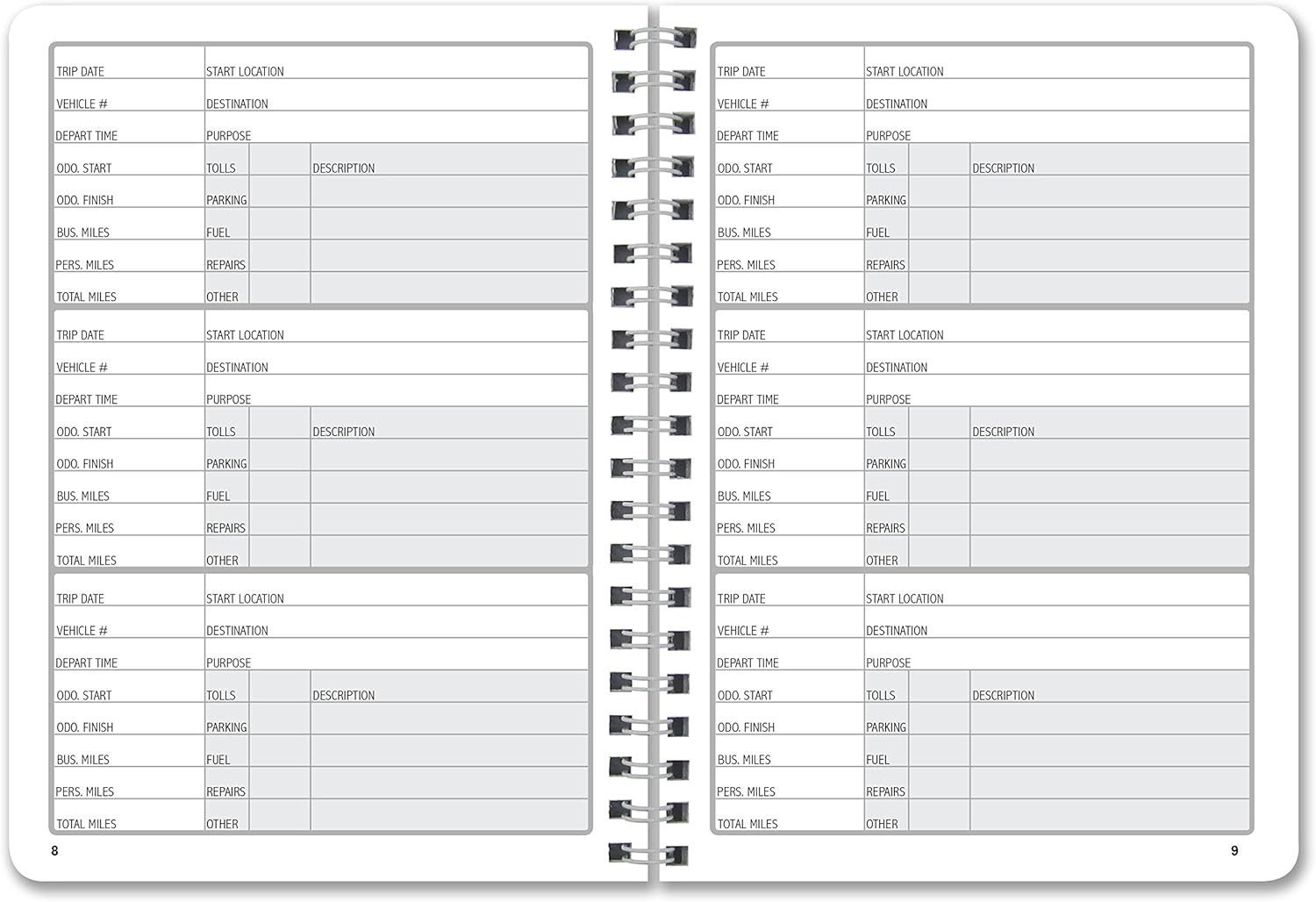 Auto Mileage Log Book Expense Record For Taxes 5×7 Wire O 126 Pages USA