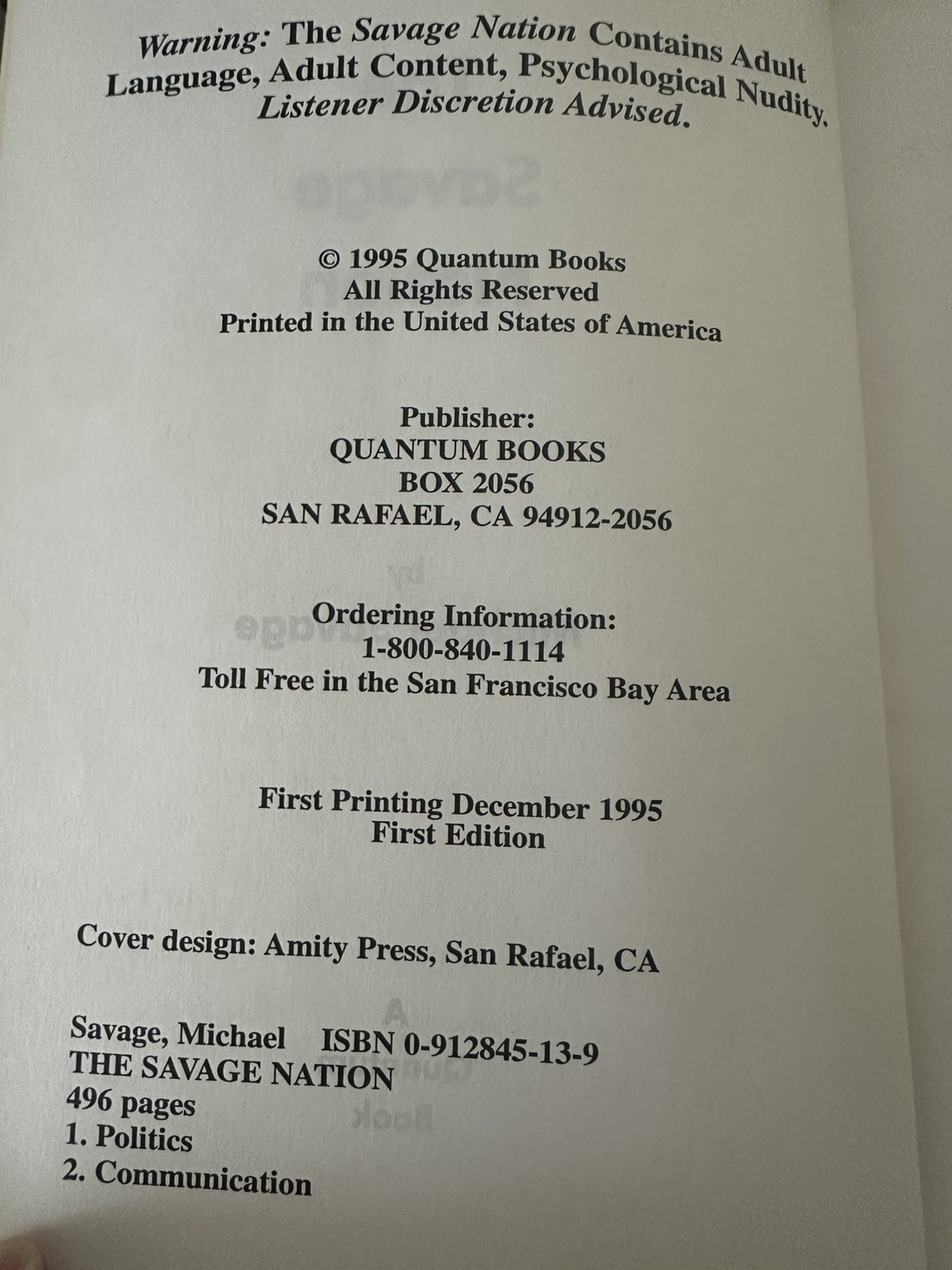 The Savage Nation Compassionate Conservative Speaks Michael Savage 1995 1st Edit