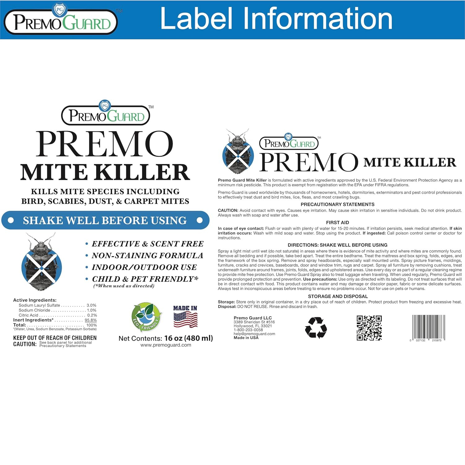 Mite Killer Spray 16Oz Natural Dust Mite Treatment