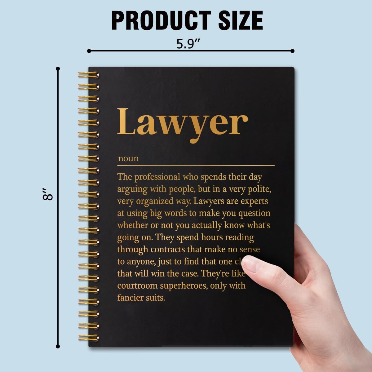 QYUVK Lawyer Definition Gold Foil Hardcover 160 Pages 5.9×8 inches, Black