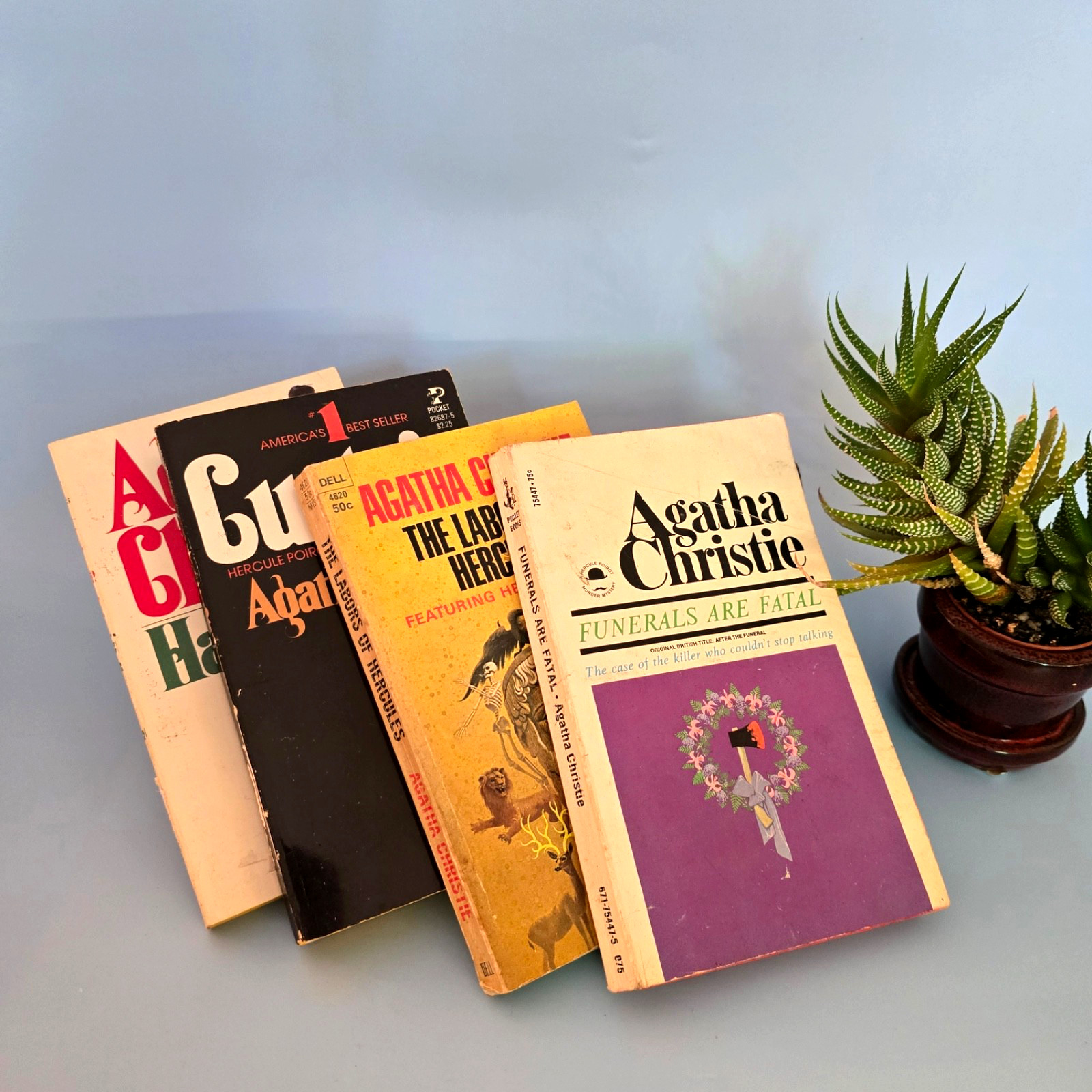 Vintage Agatha Christie Hercule Poirot Lot of 4 Paperback Books Mystery 1960s 70