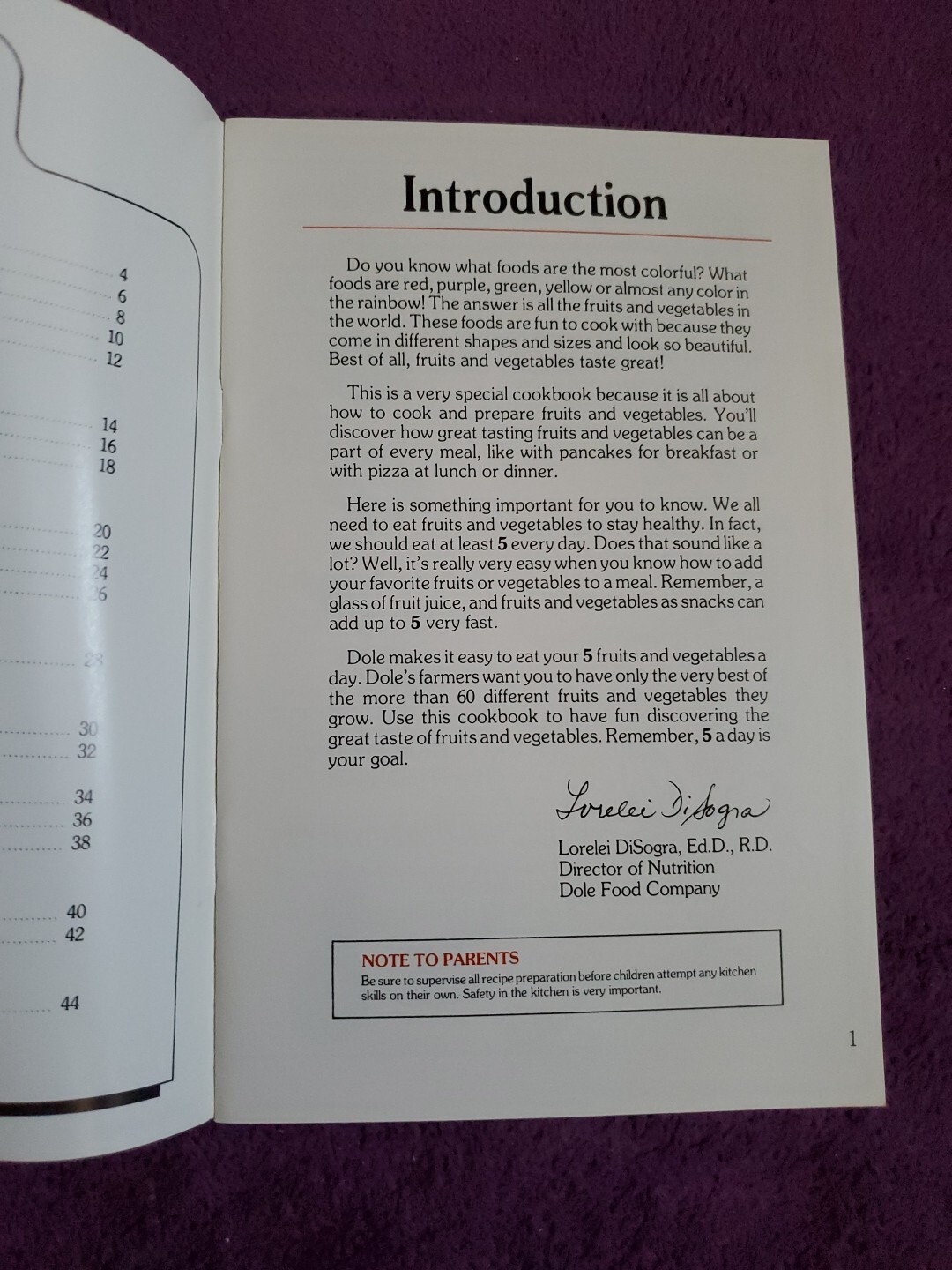 1992 Dole Fun With Fruits & Vegetables Kids Recipes Cookbook 44 pages