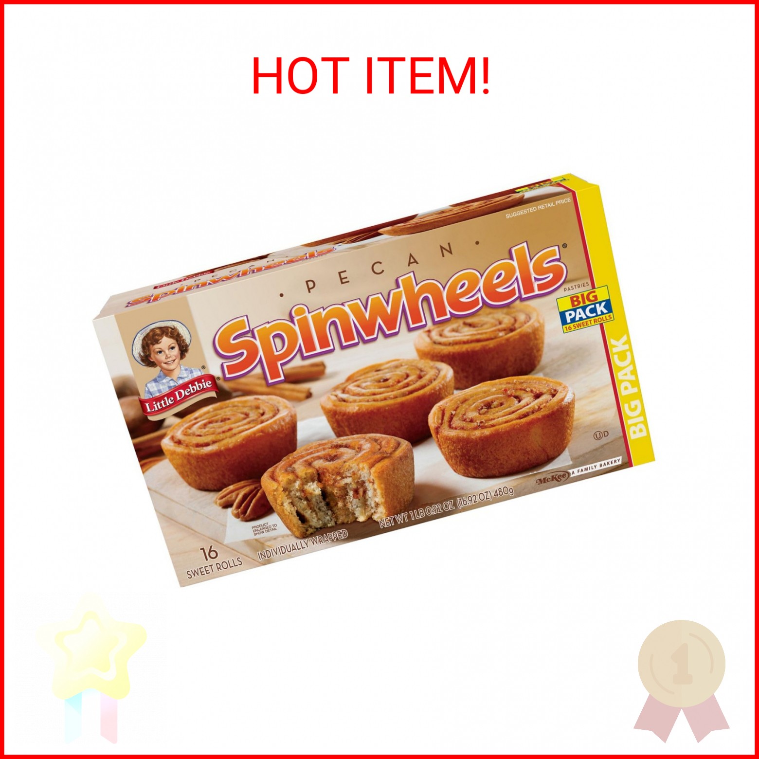 Little Debbie Pecan Spinwheels Big Pack 16. 92 oz, 16 Ct