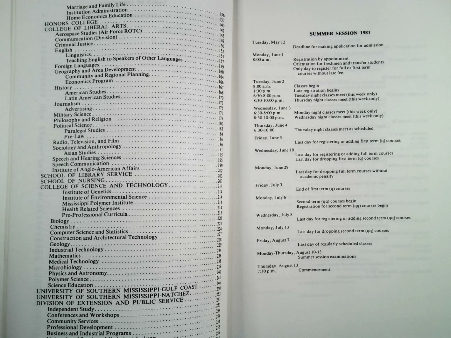 USM Undergraduate Bulletin 1981-82 University of Southern Mississippi Catalog