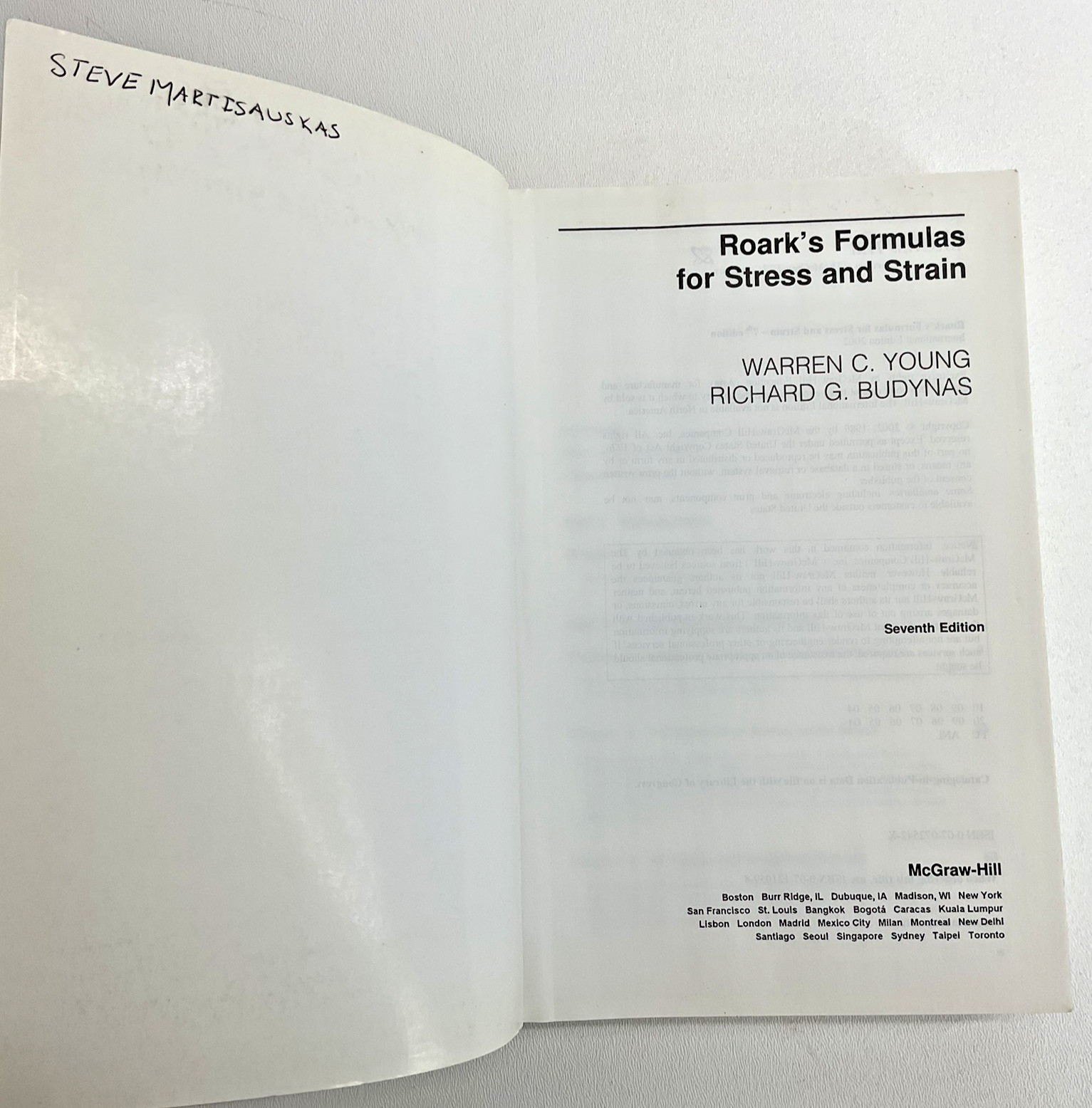 Roark’s Formulas for Stress and Strain by Warren Young, Richard Budynas Seventh