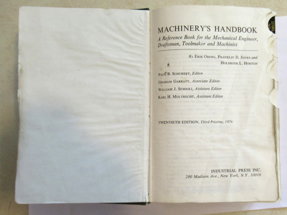 Machinery’s Handbook 20th Edition Third Printing 1976