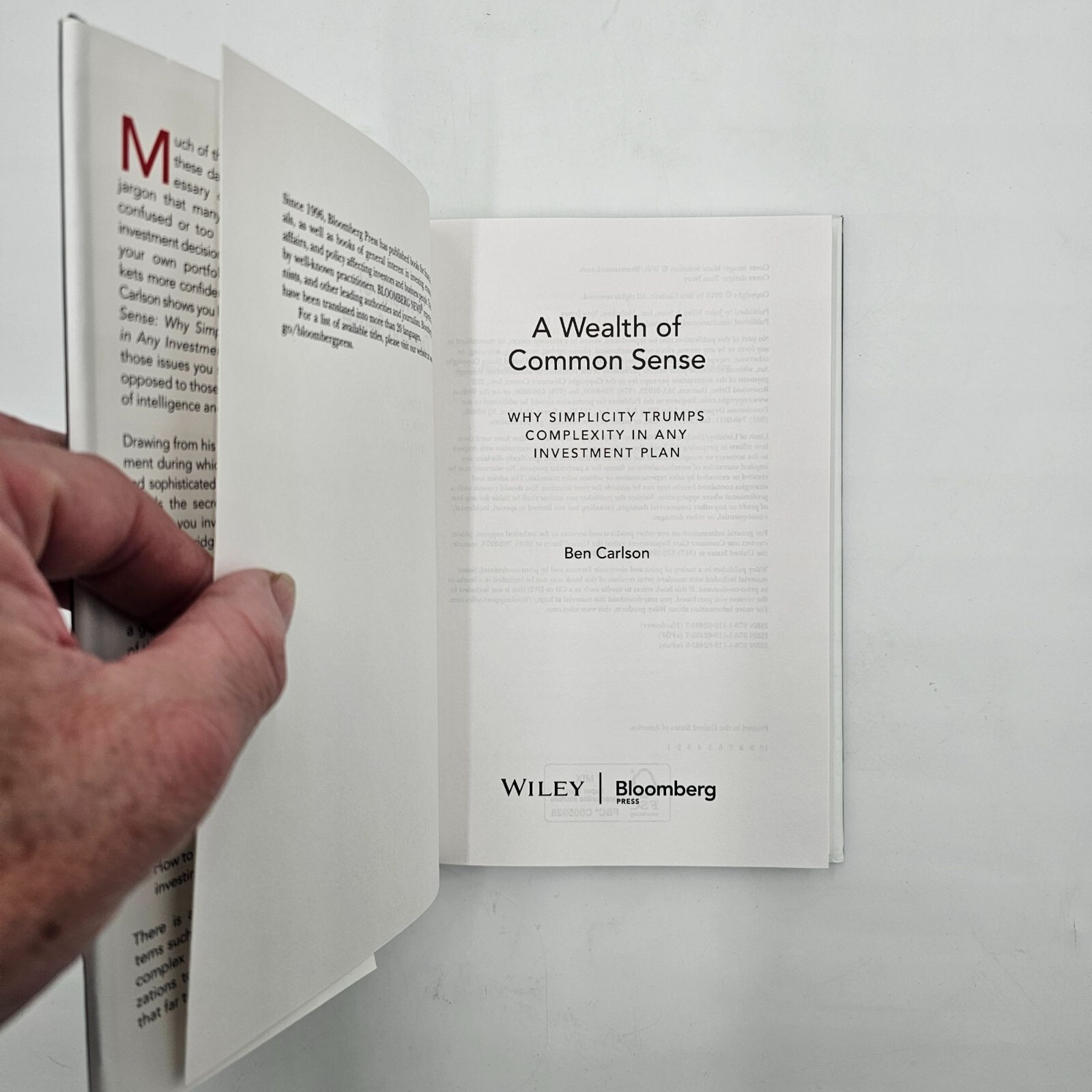 A Wealth Of Common Sense By Ben Carlson Hardcover Wiley Bloomberg Press – VG