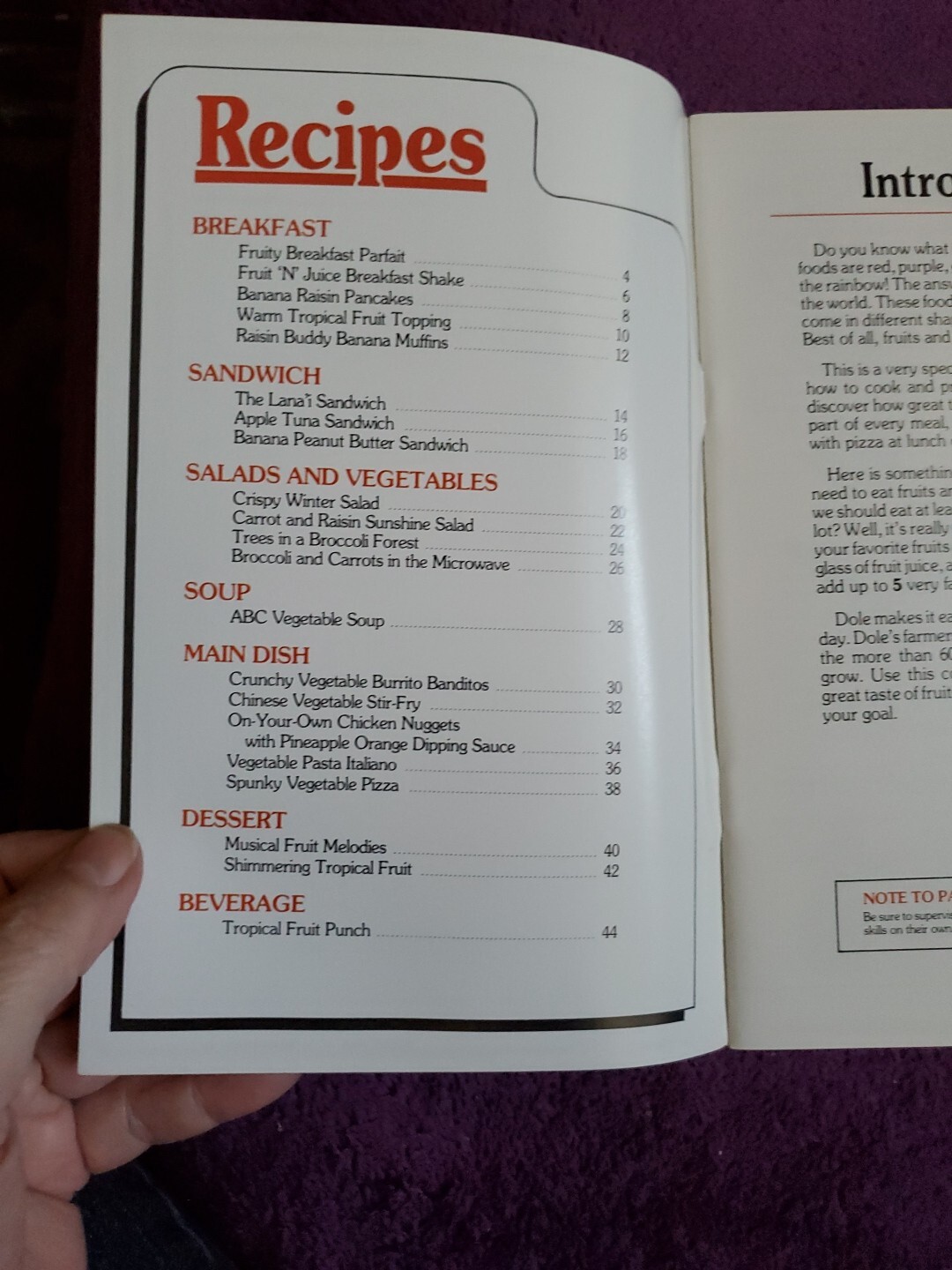 1992 Dole Fun With Fruits & Vegetables Kids Recipes Cookbook 44 pages