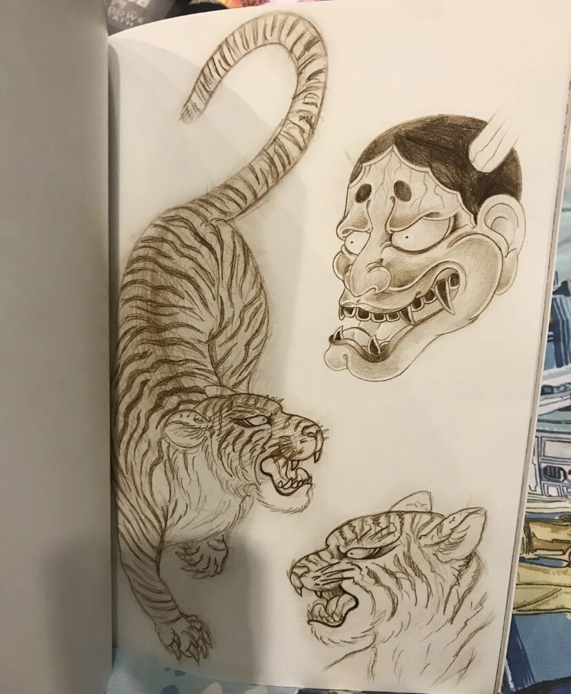 Japanese Oni Dragon Tattoo Sketchbook Irezumi Horimono Lotus Hannya Namakubi ADE