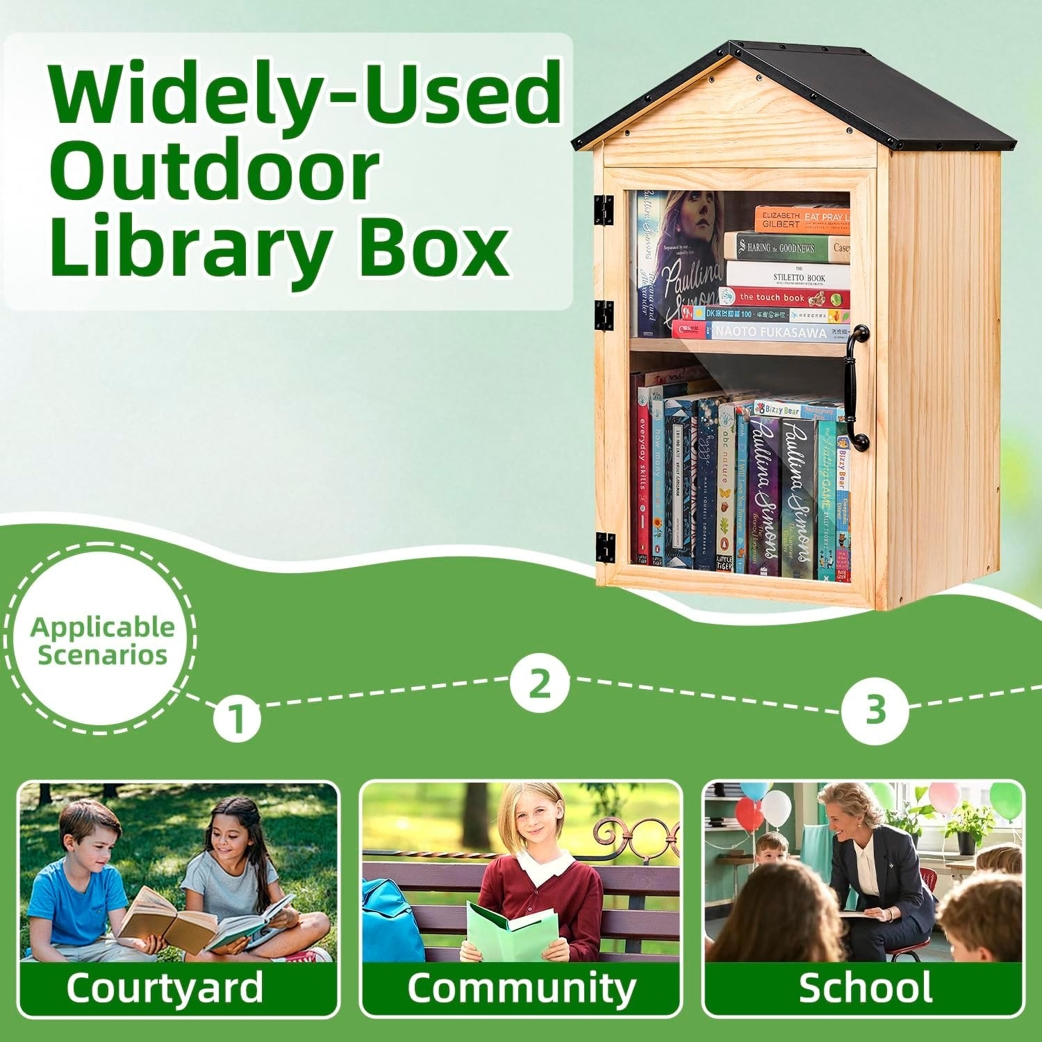 Outdoor Little Library Box – 2-Tier Weatherproof Wood for Community Sharing
