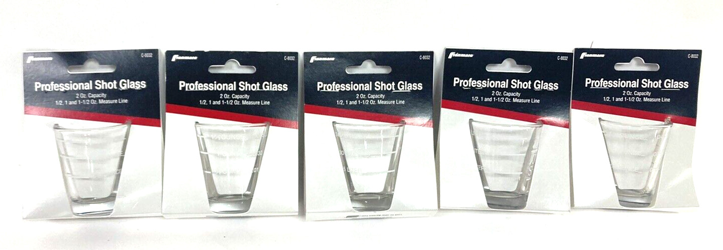 5 Pack Professional Shot Glasses 2 oz Capacity – 1/2, 1, 1-1/2 oz Measure Lines